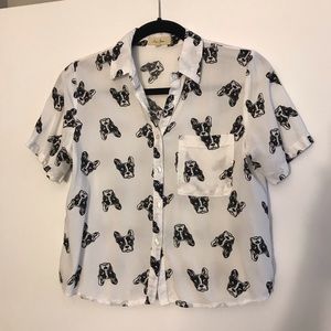 French bulldog crop top button up with pocket EUC